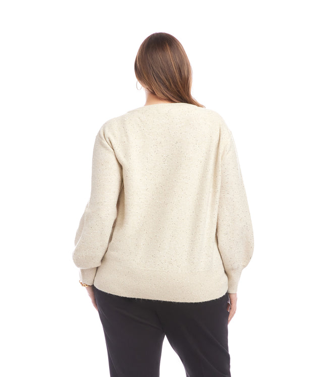 Karen Kane Sand Plus Size Sequin V-Neck Sweater Karen Kane