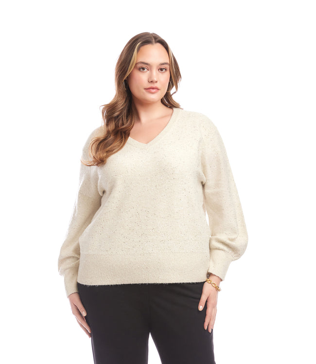 karen kane Sand Plus Size Sequin V-Neck Sweater Karen Kane karen kane Sand Plus Size Sequin V-Neck Sweater Karen Kane