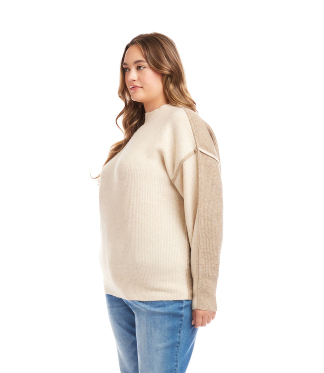 Karen Kane Sand With Earth Plus Size Colorblock Mock Neck Sweater Karen Kane