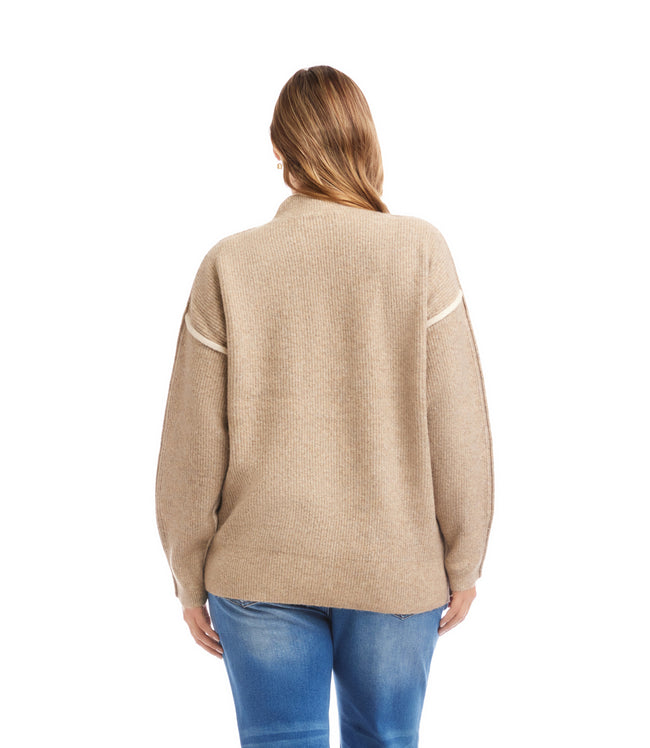 Karen Kane Sand With Earth Plus Size Colorblock Mock Neck Sweater Karen Kane