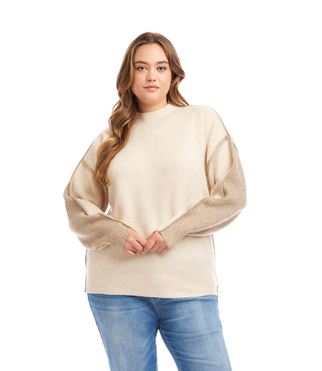 karen kane Sand With Earth Plus Size Colorblock Mock Neck Sweater Karen Kane