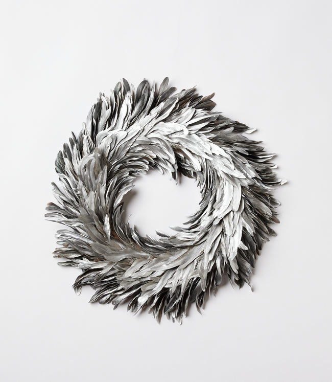 Karen Kane Silver Flocked Feather Metallic Wreath Karen Kane