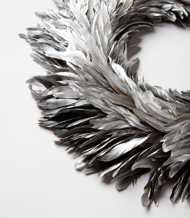 Karen Kane Silver Flocked Feather Metallic Wreath Karen Kane