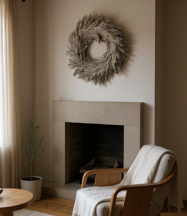 Karen Kane Silver Flocked Feather Metallic Wreath Karen Kane