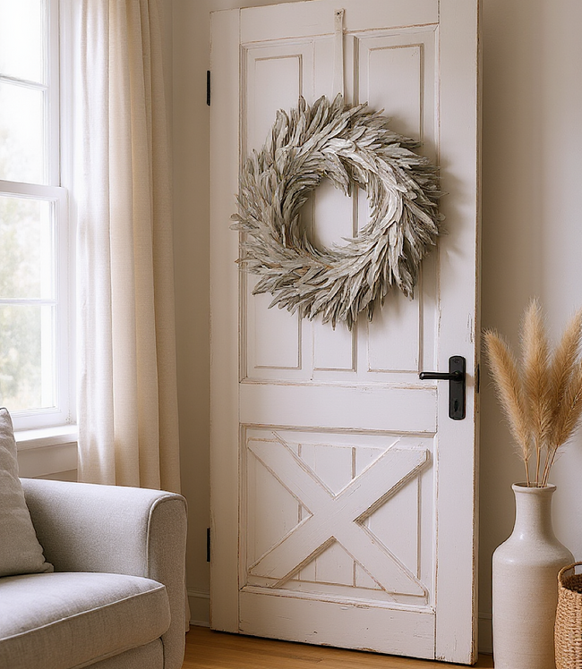 karen kane Silver Flocked Feather Metallic Wreath Karen Kane