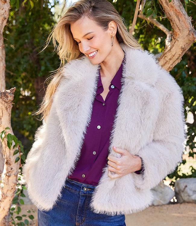 Karen Kane Stone Cropped Faux Fur Jacket Karen Kane