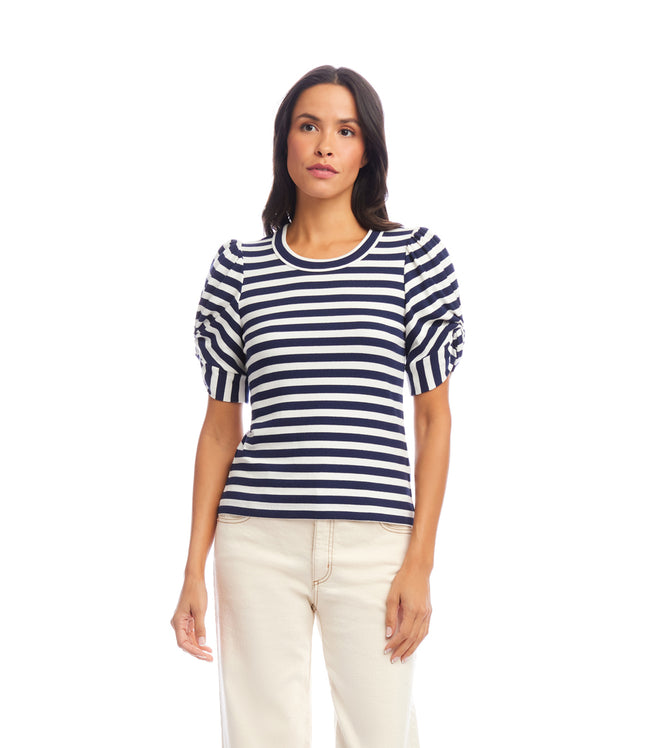 Karen Kane Stripe Petite Size Stripe Twist-Sleeve Top Karen Kane