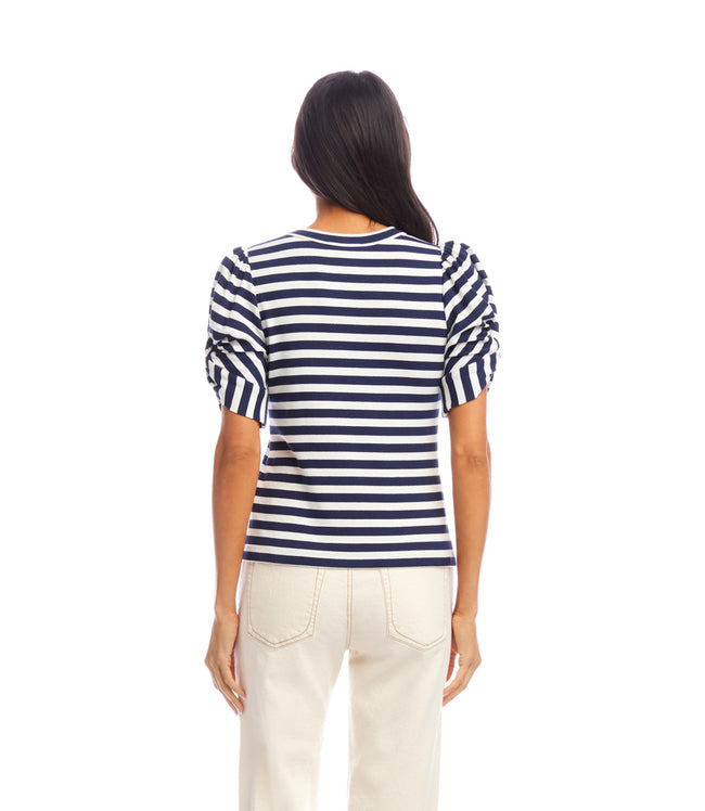 Karen Kane Stripe Petite Size Stripe Twist-Sleeve Top Karen Kane