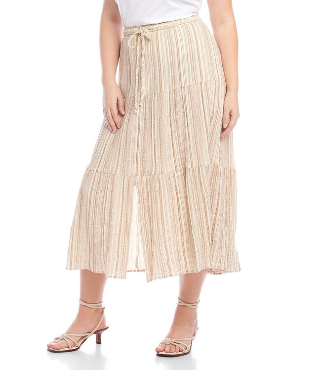Karen Kane Stripe Plus Size Metallic Stripe Tiered Midi Skirt Karen Kane