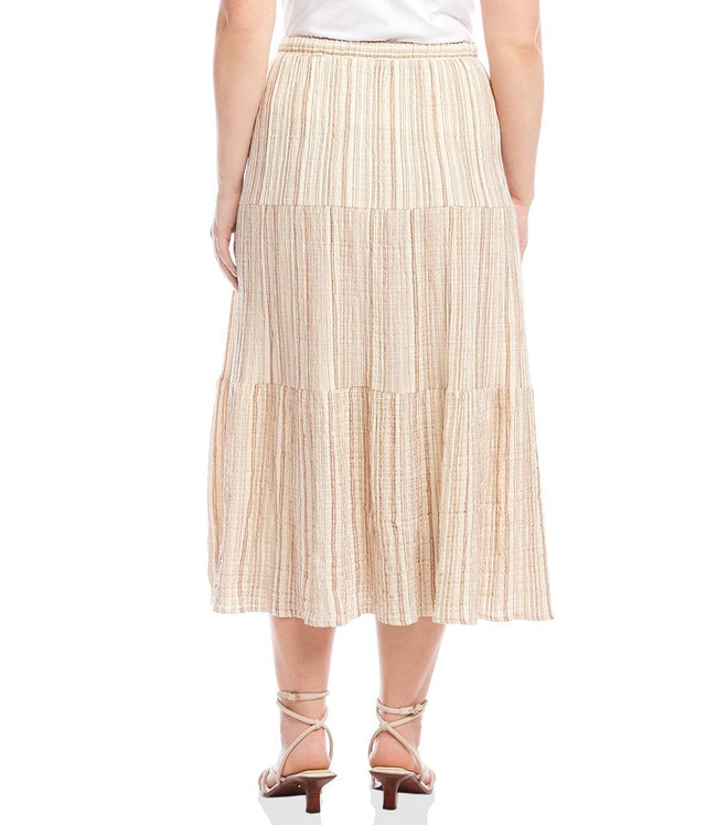 Karen Kane Stripe Plus Size Metallic Stripe Tiered Midi Skirt Karen Kane