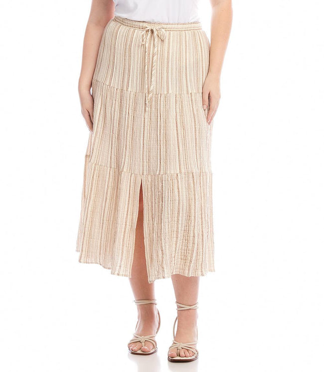 karen kane Stripe Plus Size Metallic Stripe Tiered Midi Skirt Karen Kane