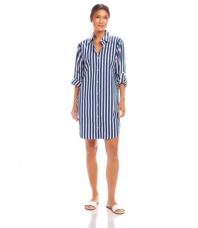 Karen Kane Stripe Roll Tab Stripe Shirtdress Karen Kane