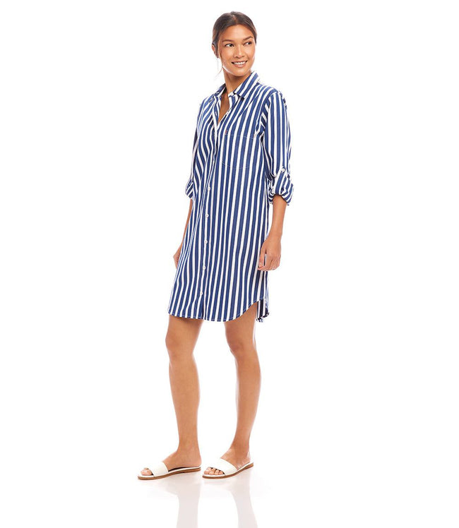 Karen Kane Stripe Roll Tab Stripe Shirtdress Karen Kane