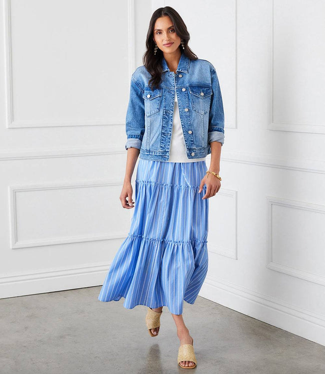 Karen Kane Stripe Stripe Tiered Midi Skirt Karen Kane