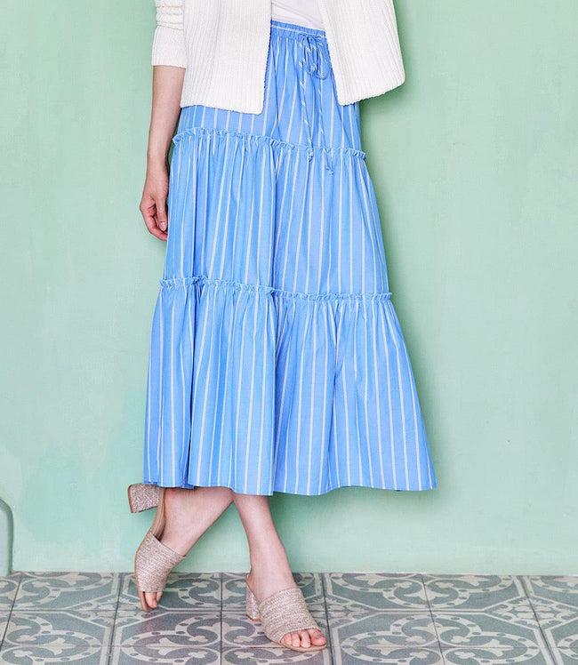 karen kane Stripe Stripe Tiered Midi Skirt Karen Kane