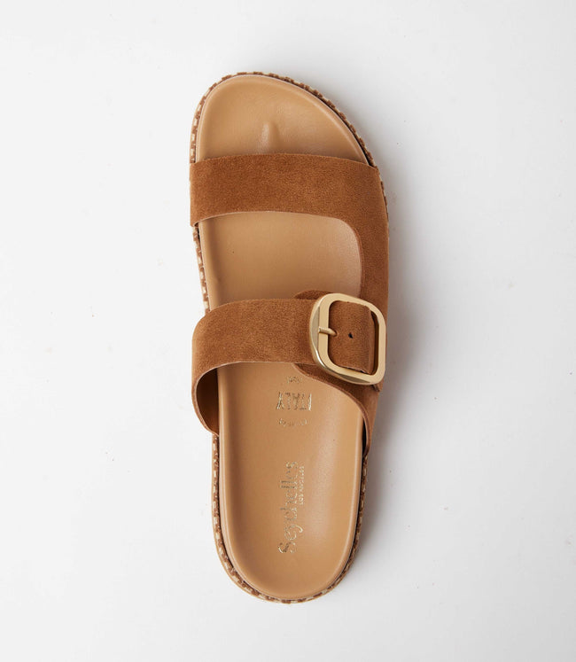 Karen Kane Tan Getaway Buckle Slip On Sandals Karen Kane