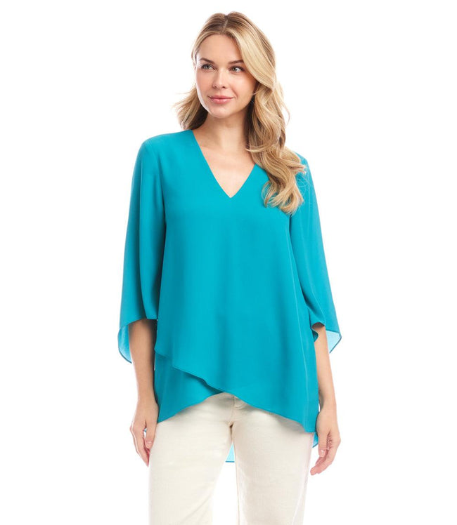 Karen Kane Teal Bracelet Sleeve Asymmetric Top Karen Kane