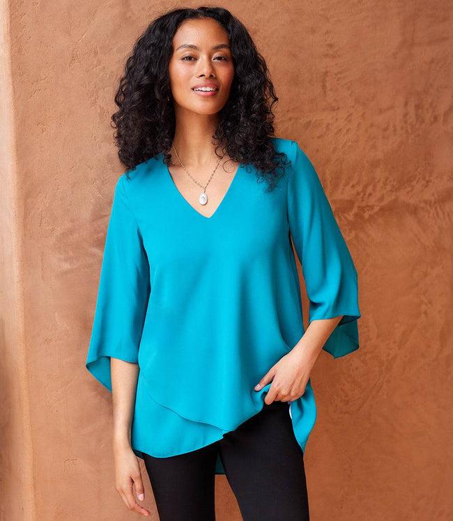 Karen Kane Teal Bracelet Sleeve Asymmetric Top Karen Kane