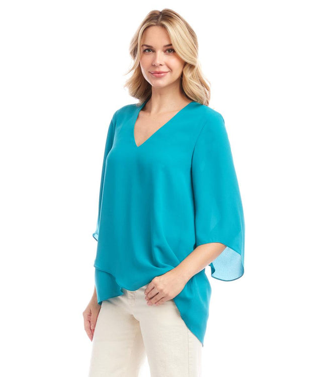 Karen Kane Teal Bracelet Sleeve Asymmetric Top Karen Kane