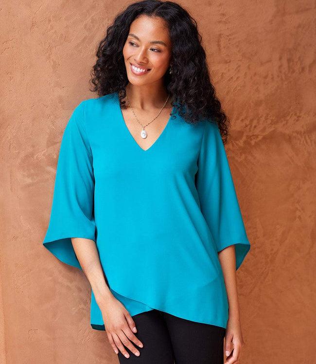 karen kane Teal Bracelet Sleeve Asymmetric Top Karen Kane
