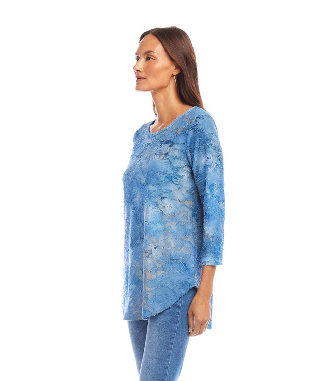 Karen Kane Tie-Dye 3/4 Sleeve Burnout Shirttail Top Karen Kane