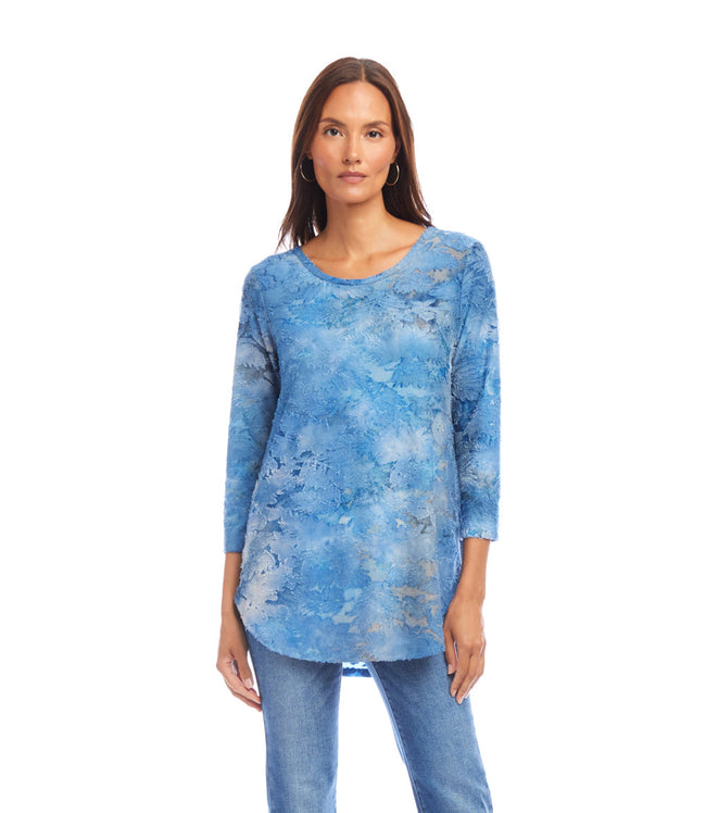 Karen Kane Tie-Dye 3/4 Sleeve Burnout Shirttail Top Karen Kane