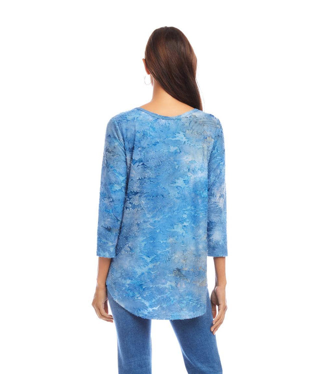 Karen Kane Tie-Dye 3/4 Sleeve Burnout Shirttail Top Karen Kane