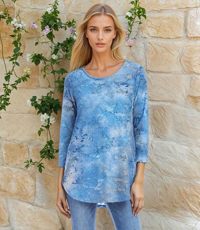 karen kane Tie-Dye 3/4 Sleeve Burnout Shirttail Top Karen Kane