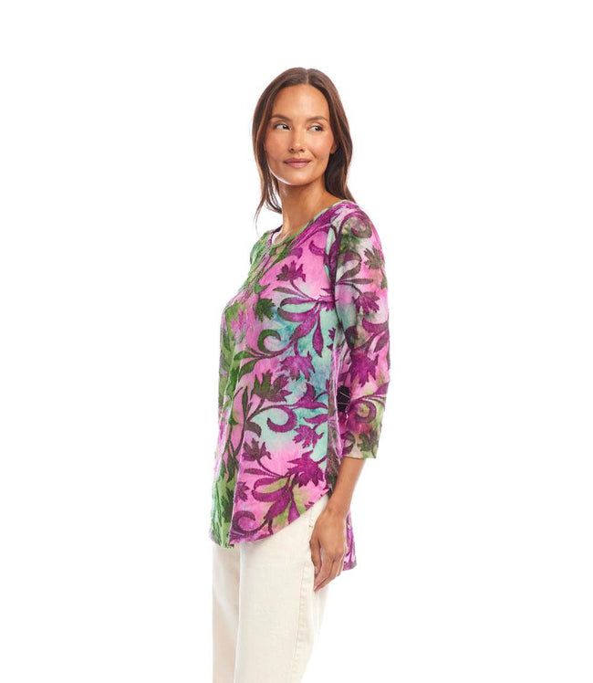 Karen Kane Tie-Dye Petite Size 3/4 Sleeve Burnout Shirttail Top Karen Kane