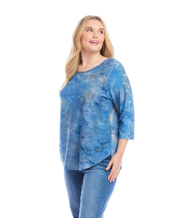 Karen Kane Tie-Dye Plus Size 3/4 Sleeve Burnout Shirttail Top Karen Kane
