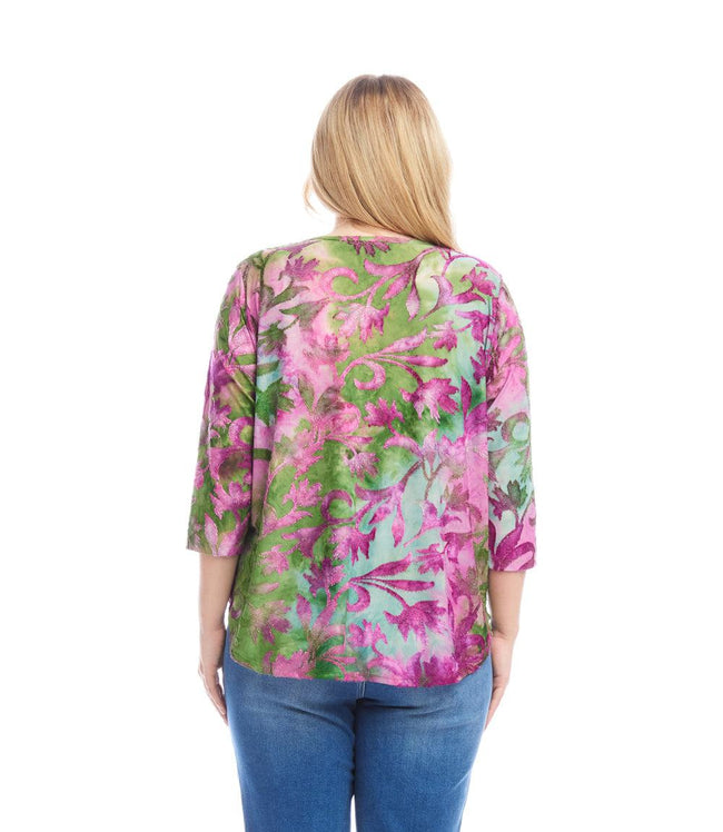 Karen Kane Tie-Dye Plus Size 3/4 Sleeve Burnout Shirttail Top Karen Kane