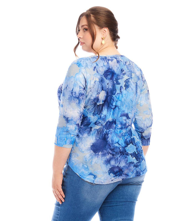 Karen Kane Tie-Dye Plus Size 3/4 Sleeve Burnout Shirttail Top Karen Kane