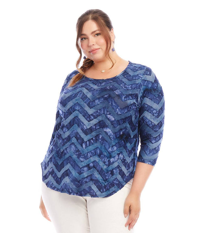 Karen Kane Tie-Dye Plus Size 3/4 Sleeve Burnout Shirttail Top Karen Kane