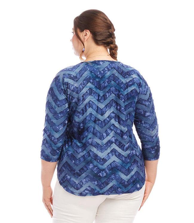 Karen Kane Tie-Dye Plus Size 3/4 Sleeve Burnout Shirttail Top Karen Kane