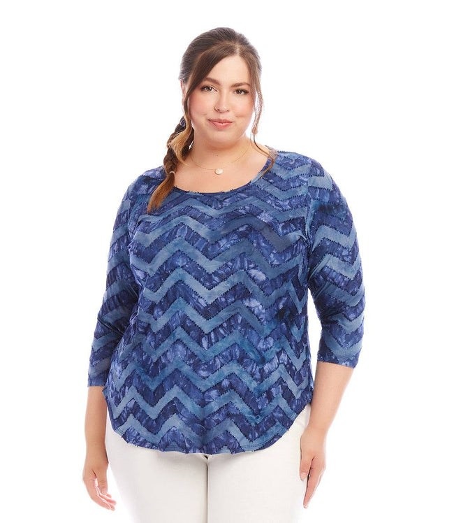 karen kane Tie-Dye Plus Size 3/4 Sleeve Burnout Shirttail Top Karen Kane