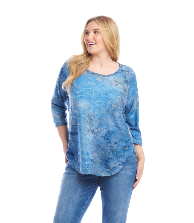 karen kane Tie-Dye Plus Size 3/4 Sleeve Burnout Shirttail Top Karen Kane