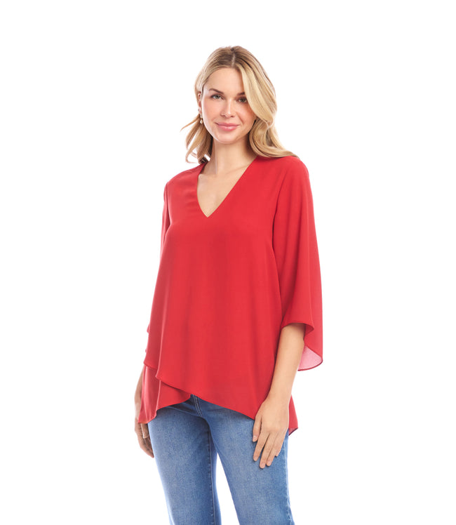 Karen Kane Tomato Petite Size Bracelet Sleeve Asymmetric Top Karen Kane