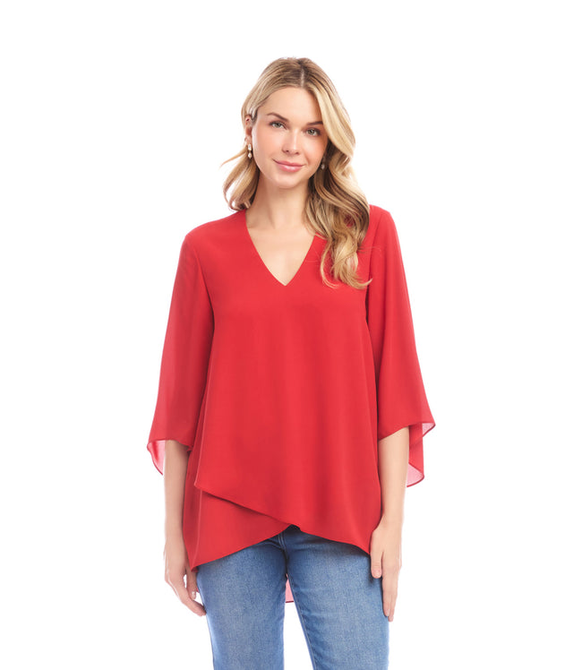 Karen Kane Tomato Petite Size Bracelet Sleeve Asymmetric Top Karen Kane
