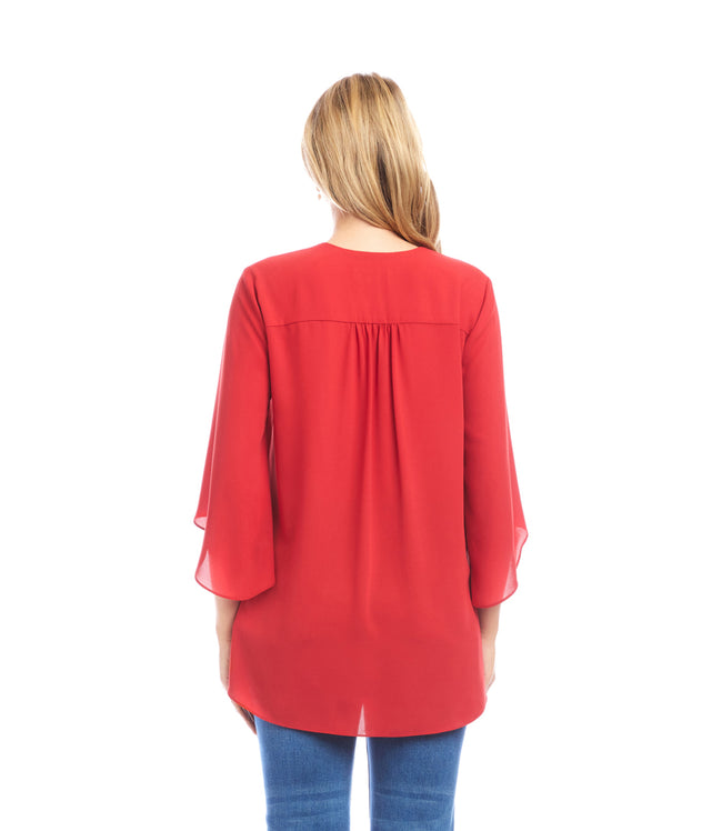 Karen Kane Tomato Petite Size Bracelet Sleeve Asymmetric Top Karen Kane