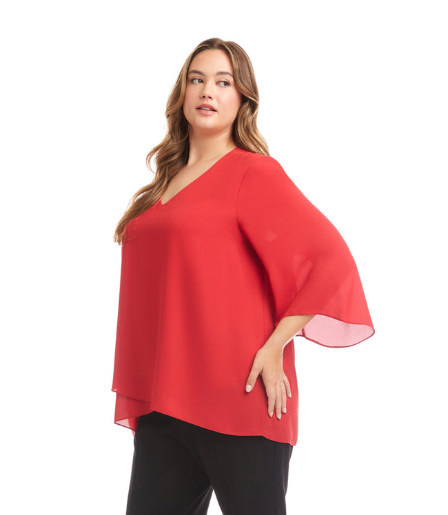 Karen Kane Tomato Plus Size Bracelet Sleeve Asymmetric Top Karen Kane