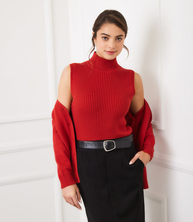 Karen Kane Tomato Ribbed Turtleneck Sweater Tank Karen Kane