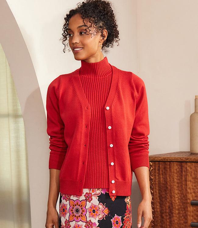 karen kane Tomato V-Neck Cardigan Sweater Karen Kane