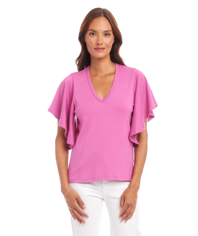 Karen Kane Tulip Flutter Sleeve V-Neck Top Karen Kane