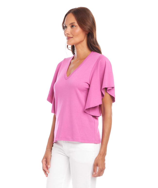 Karen Kane Tulip Flutter Sleeve V-Neck Top Karen Kane