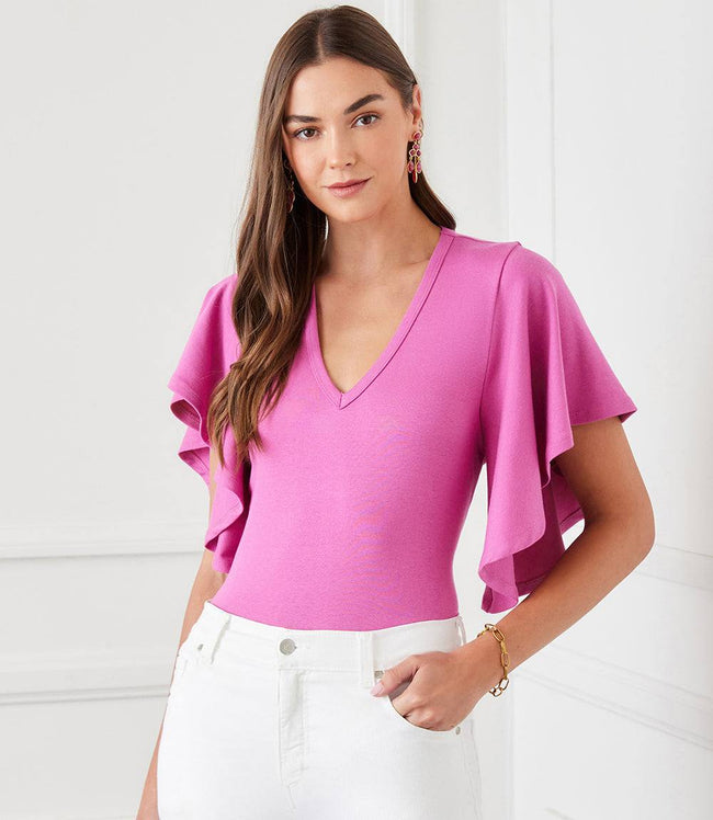 karen kane Tulip Flutter Sleeve V-Neck Top Karen Kane