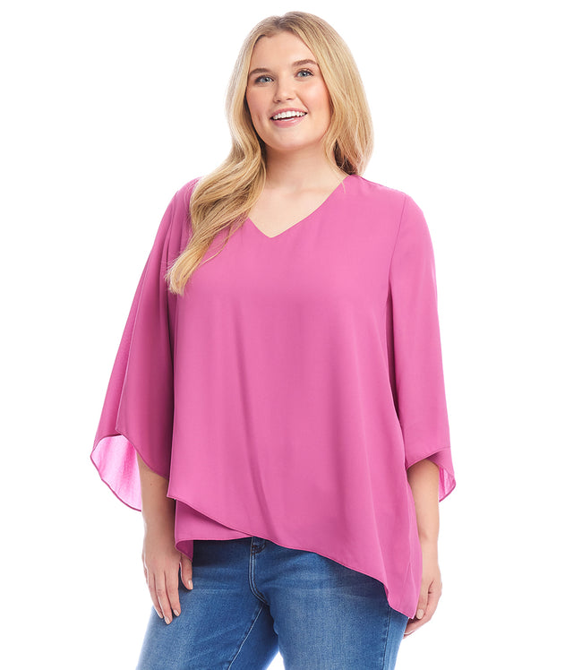 Karen Kane Tulip Plus Size Bracelet Sleeve Asymmetric Top Karen Kane