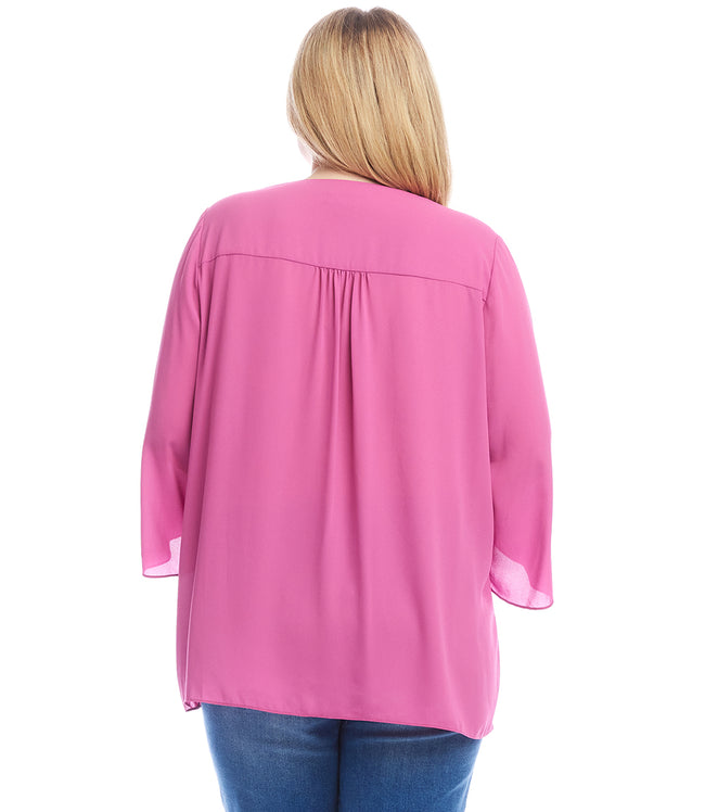 Karen Kane Tulip Plus Size Bracelet Sleeve Asymmetric Top Karen Kane