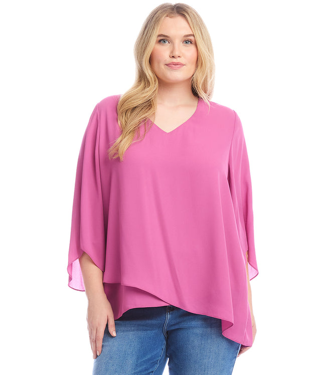 karen kane Tulip Plus Size Bracelet Sleeve Asymmetric Top Karen Kane
