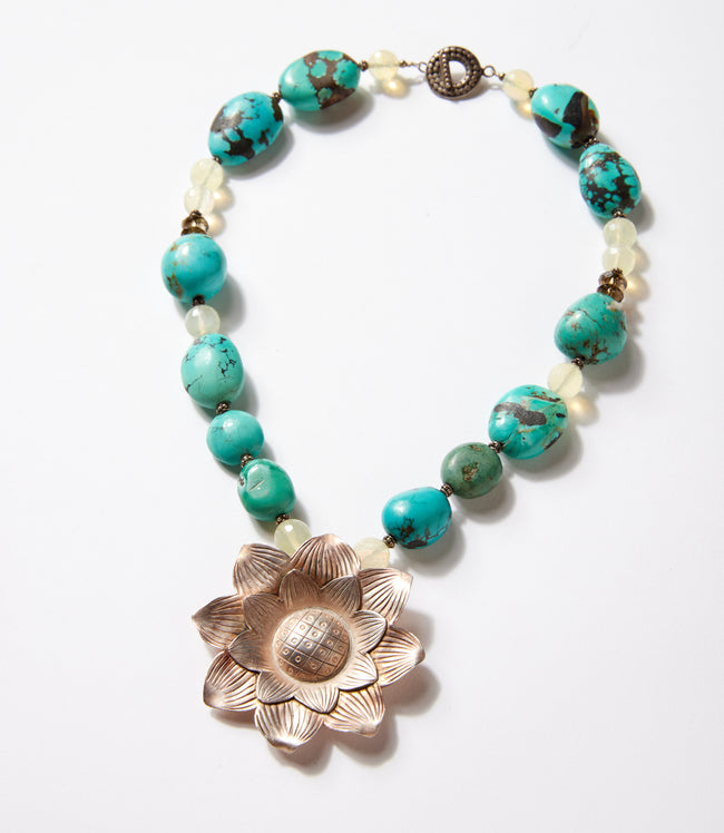 Karen Kane Turquoise Turquoise Silver Flower Pendant Necklace Karen Kane