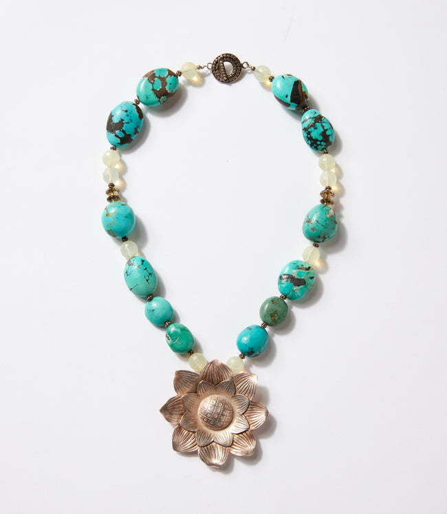 Karen Kane Turquoise Turquoise Silver Flower Pendant Necklace Karen Kane